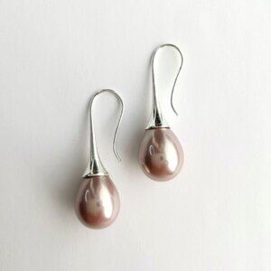 Lavender Pink Blush Pearl drop earrings on silver